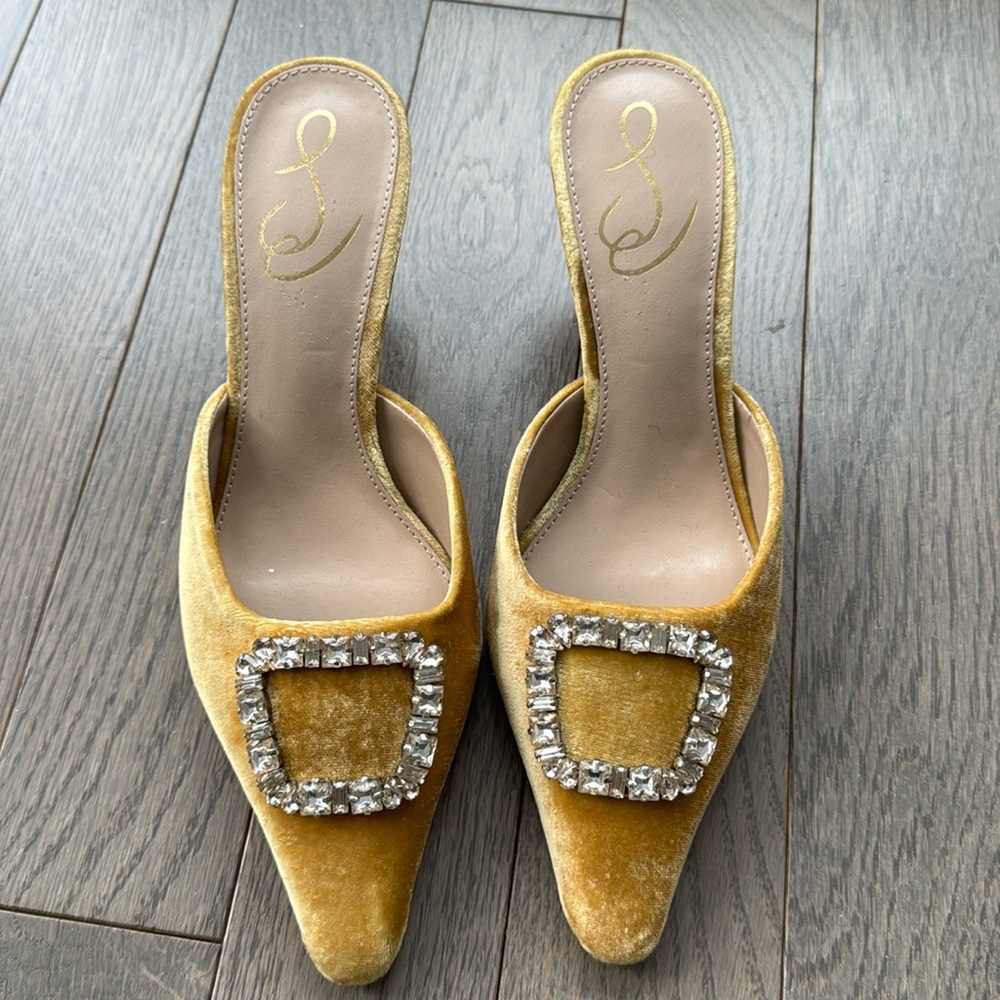 Sam Edelman Yellow Mustard Velvet Mules